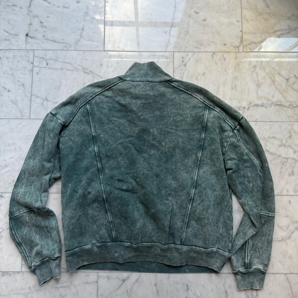 Electric & Rose Zip Up Sweatshirt in Washed Green - Picture 3 of 3